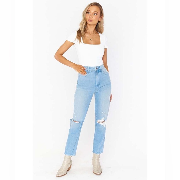 Show Me Your Mumu Midtown Straight Leg Distressed Jeans in Light Wash Size 28 - Picture 1 of 14